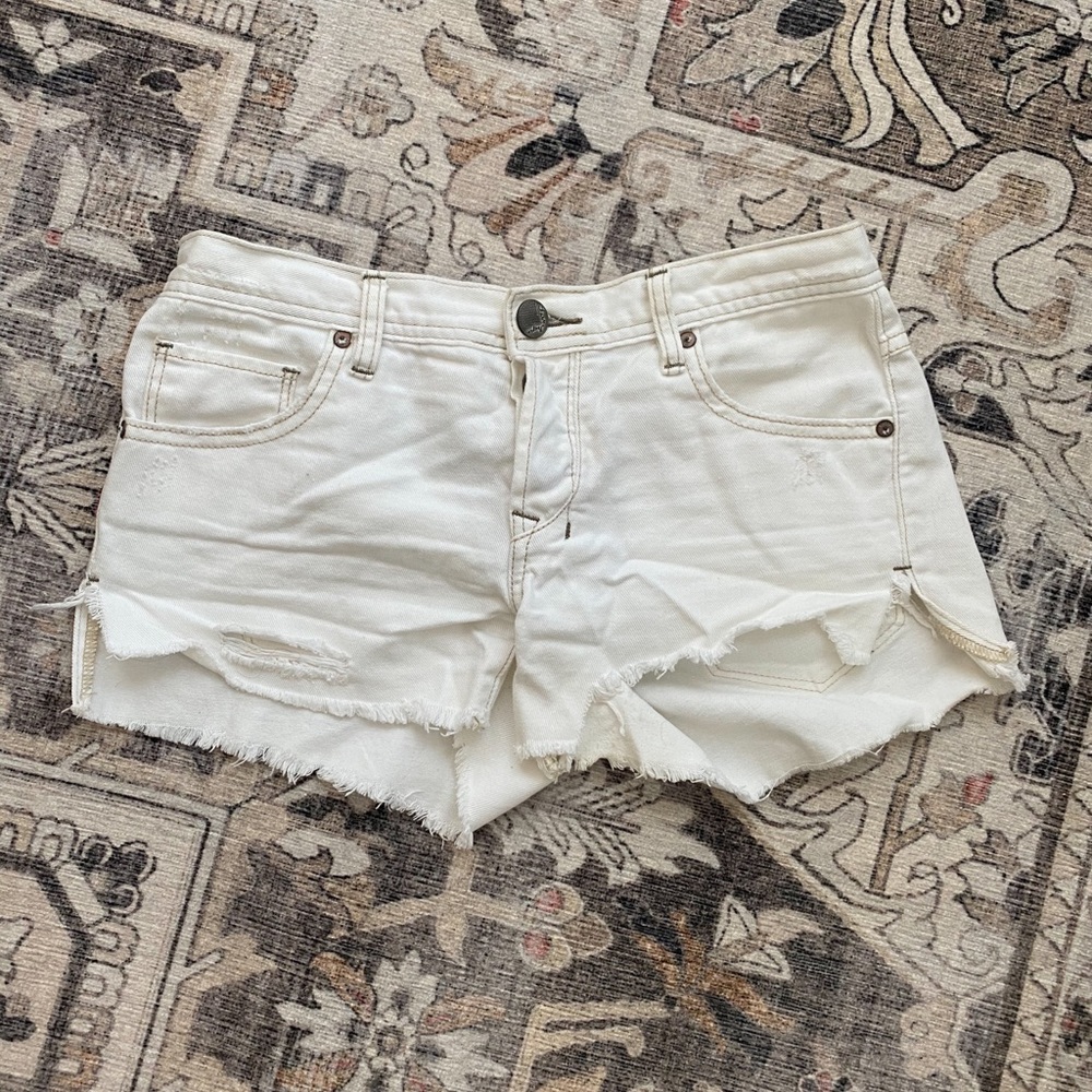 Free People White Distressed Shorts